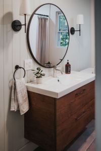 Powder bath with walnut vanity